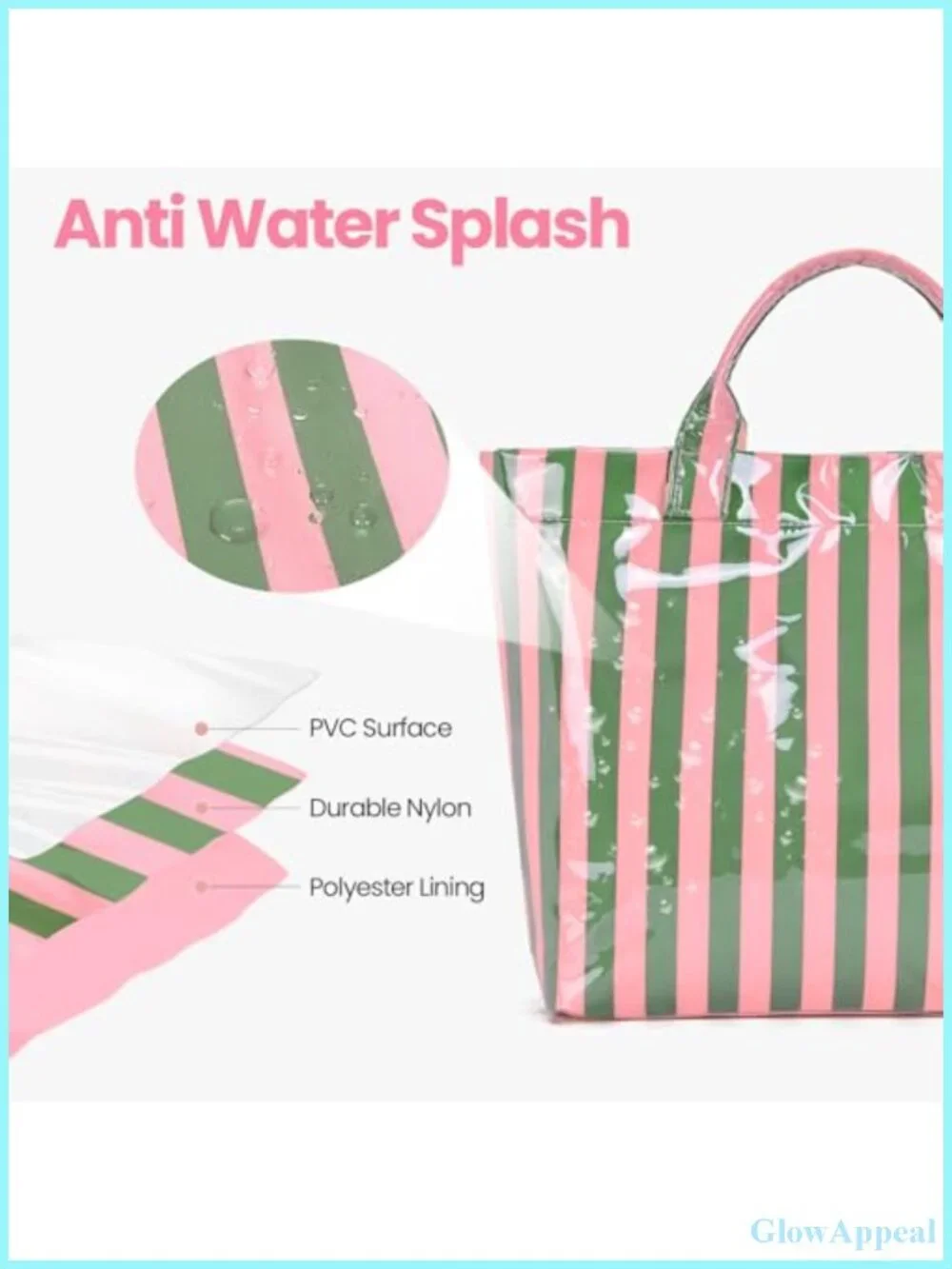 Striped PVC Tote Bag Waterproof Top Handle Handbag Beach Travel